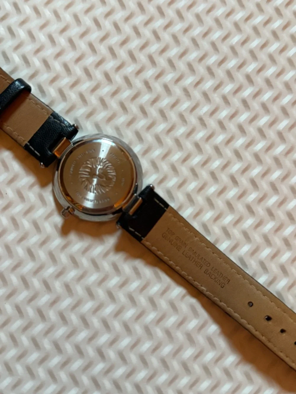 Anne Klein Black Leather‎ Strap Watch with Gold Accents